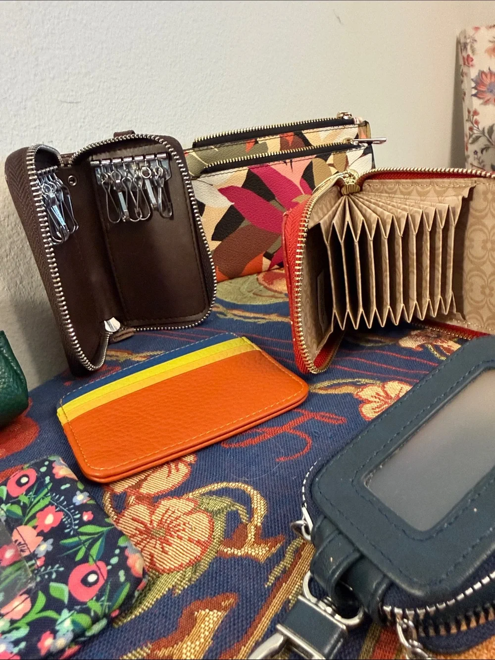 Multi-Color Leather Card Wallet and Key Pouch Set